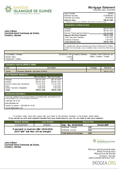 Guinée Banque Islamique de Guinée relevé hypothécaire bancaire scr